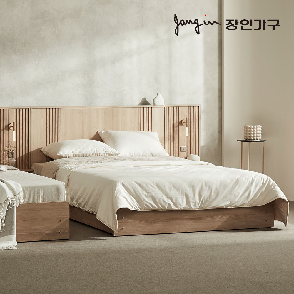 장인가구 (무료배송) 로시 라이트 템바보드 LED 호텔식 수납 침대 Q 협탁2+본넬