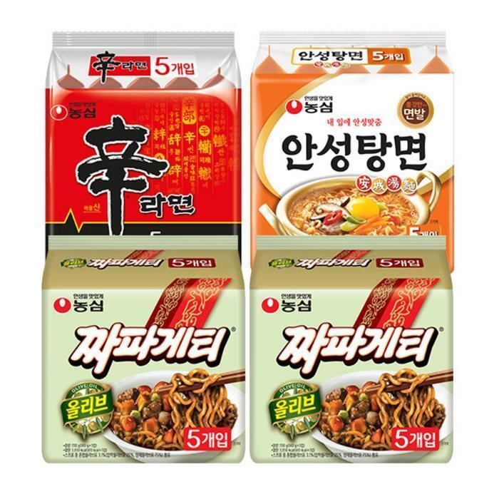 셀러허브 식품 신라면 5입 + 안성탕면 5입 + 짜파게티 10입