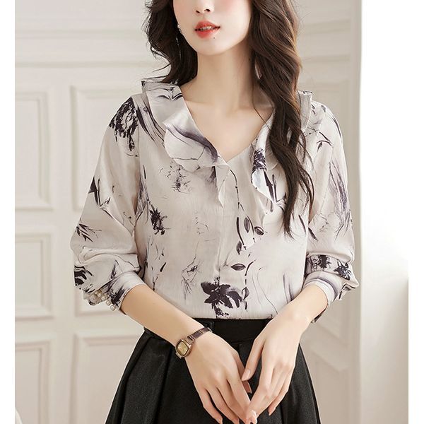 패션시그널 [하프클럽/패션시그널]러플브이넥 프린팅 블라우스 511664