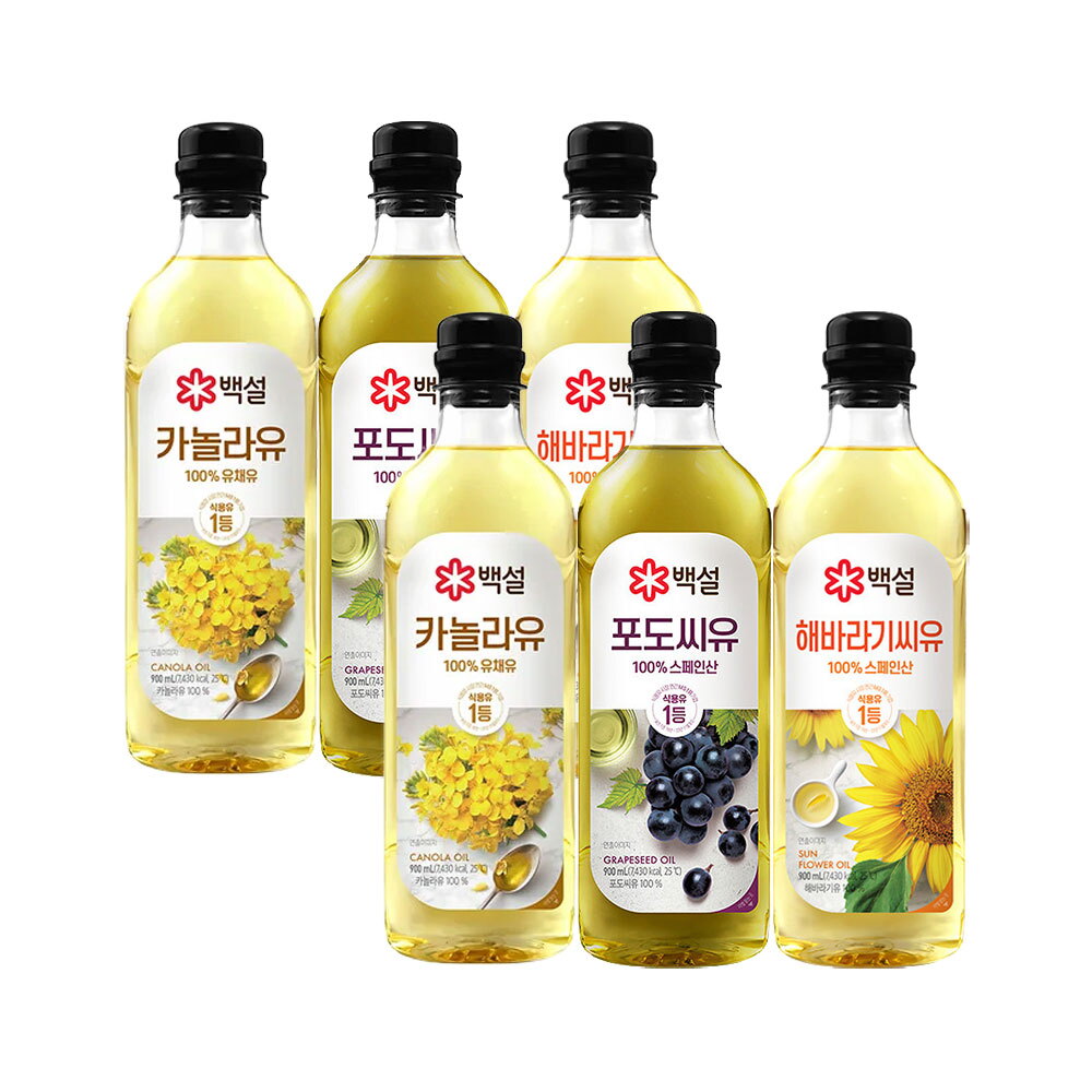 CJ제일제당 [CJ제일제당] 백설 조리유 900ml 3종 세트(카놀라유x2+포도씨유x2+해바라기씨유x2)