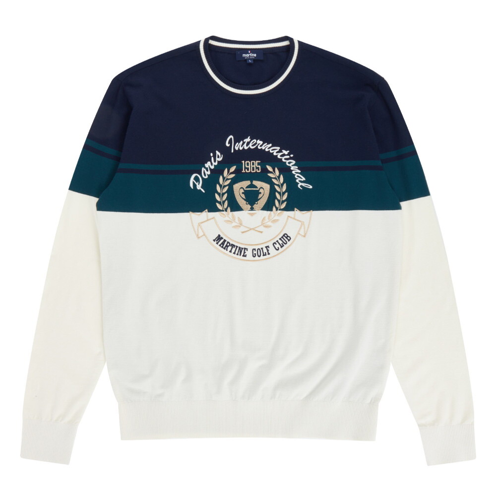 [㈜슈페리어]마틴골프 남성 자수 블럭 라운드니트 네이비 (Z0C230149)