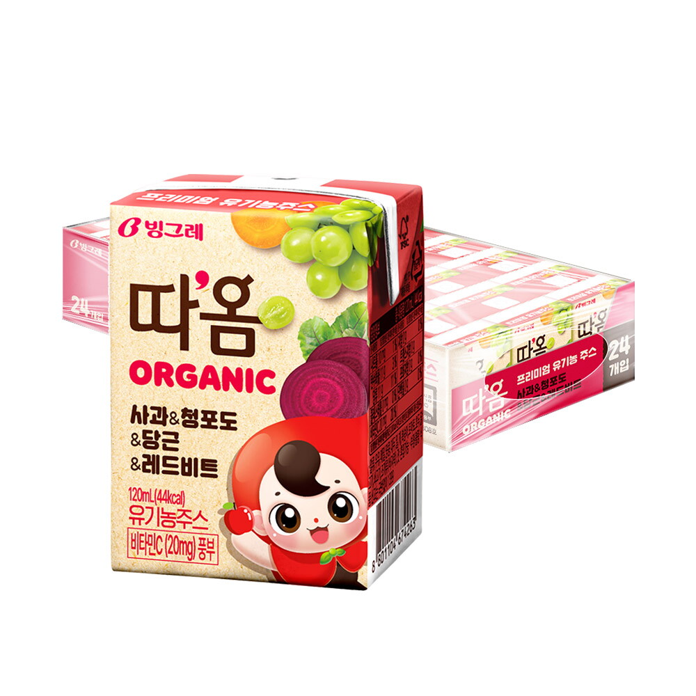 빙그레 빙그레 따옴 유기농주스 사과 120ml 24팩