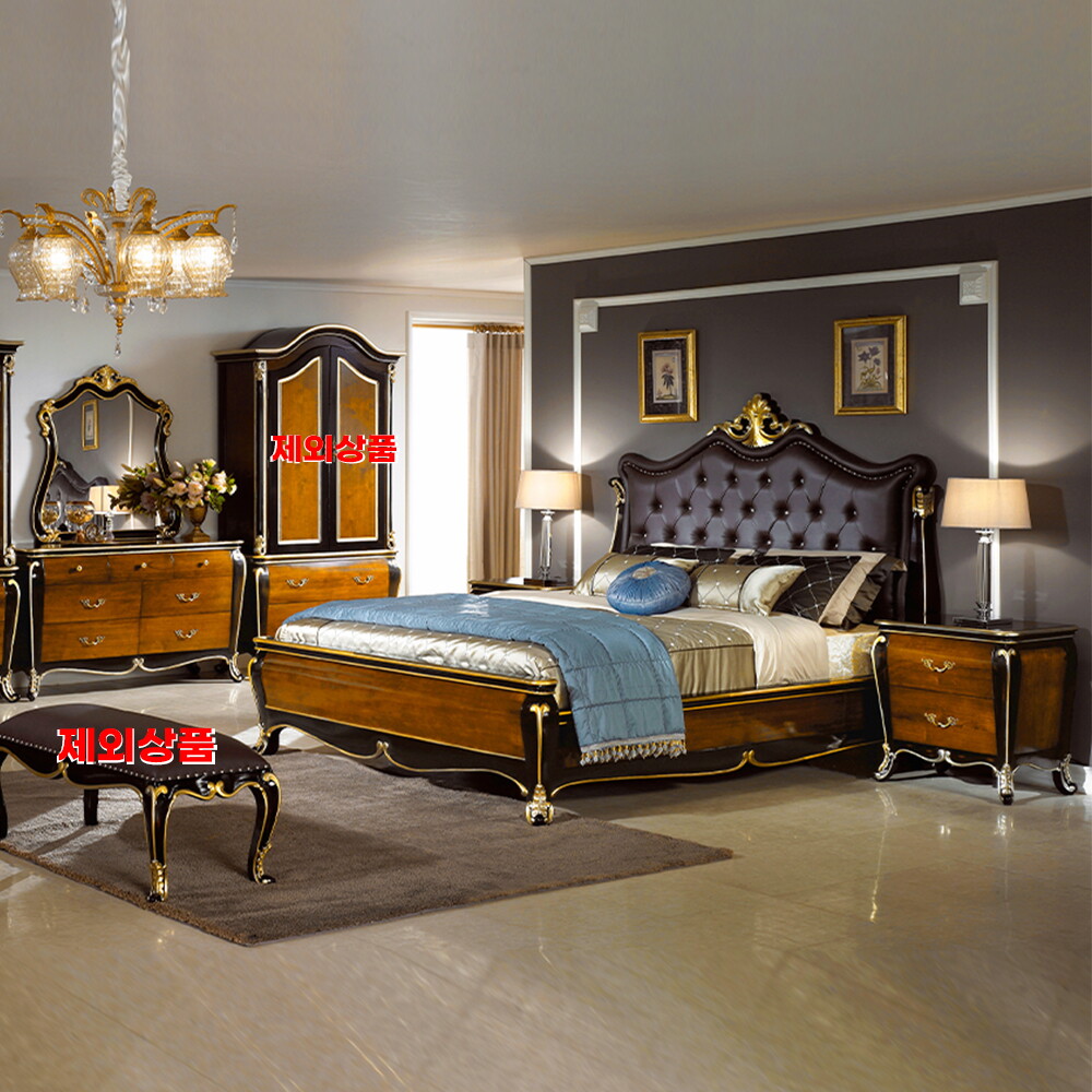 유캐슬 3/2~9일 커피쿠폰+무료배송[유캐슬] 벤티 엔틱 원목 가죽 퀸침대세트B (침대+협탁+화장대)_CP