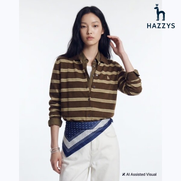 헤지스레이디(AVE) (26FW) 울코튼 카라 긴팔 스트라이프 가디건 HSSW6D701