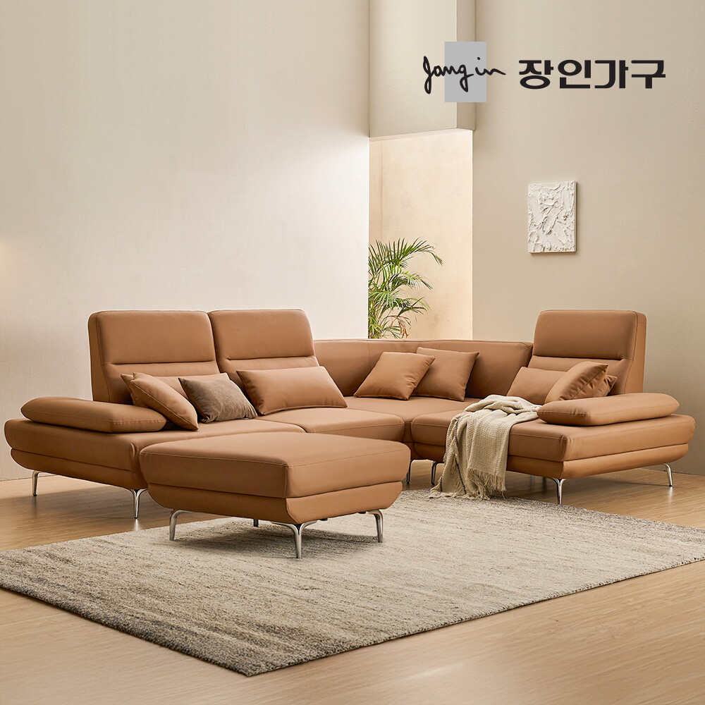장인가구 (무료배송) 도이 5인용 스윙 가죽 코너형 소파 (스툴 포함)