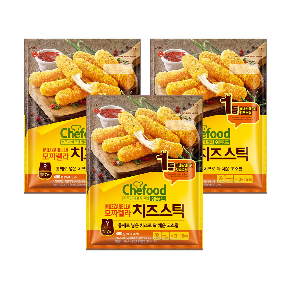 롯데푸드 쉐푸드 모짜렐라 치즈스틱 400gx3개