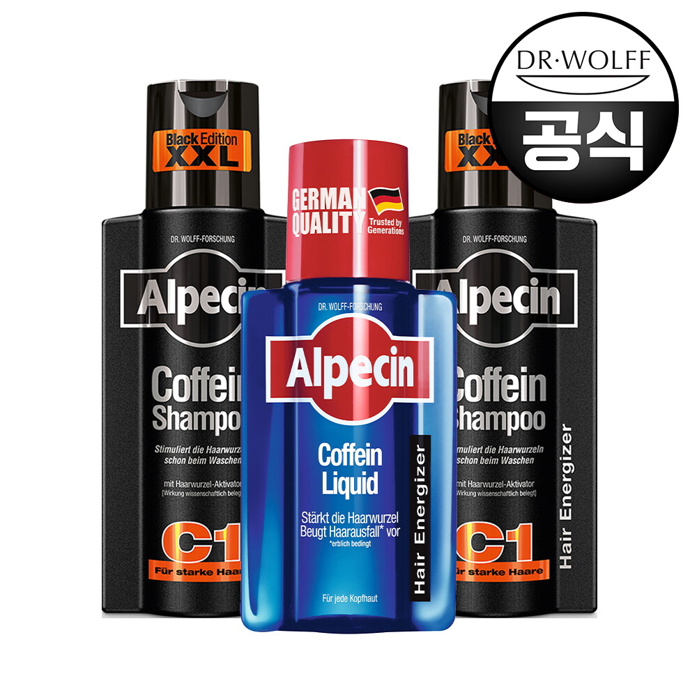 알페신 알페신 카페인 샴푸 C1 블랙 에디션 (모발 및 두피 강화) 375ml X 2 + 리퀴드 헤어토닉 200ml (괄사증정)