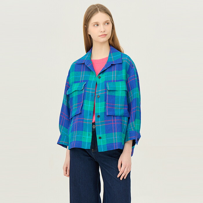 베네통(공식) [Online Exclusive] 빅 포켓 체크 블라우스_BABLE1511MU