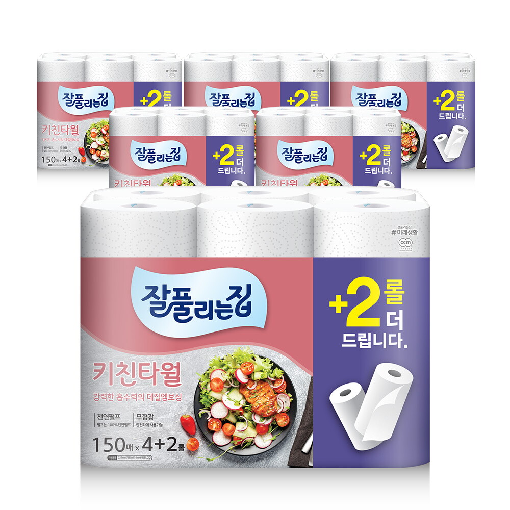 잘풀리는집 미래생활 잘풀리는집 키친타월 150매 4+2롤 x 6팩