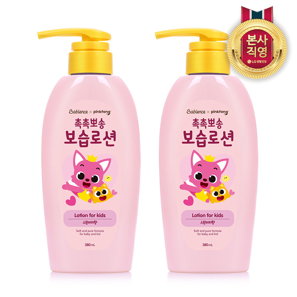 엘지생활건강 베비언스 핑크퐁 촉촉뽀송 보습로션 380ml (복숭아향) x 2개