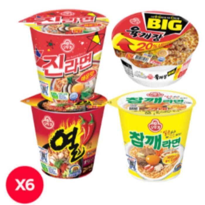 셀러허브 식품 오뚜기 진라면 + 육개장 + 참깨 + 열 라면 컵라면 X6
