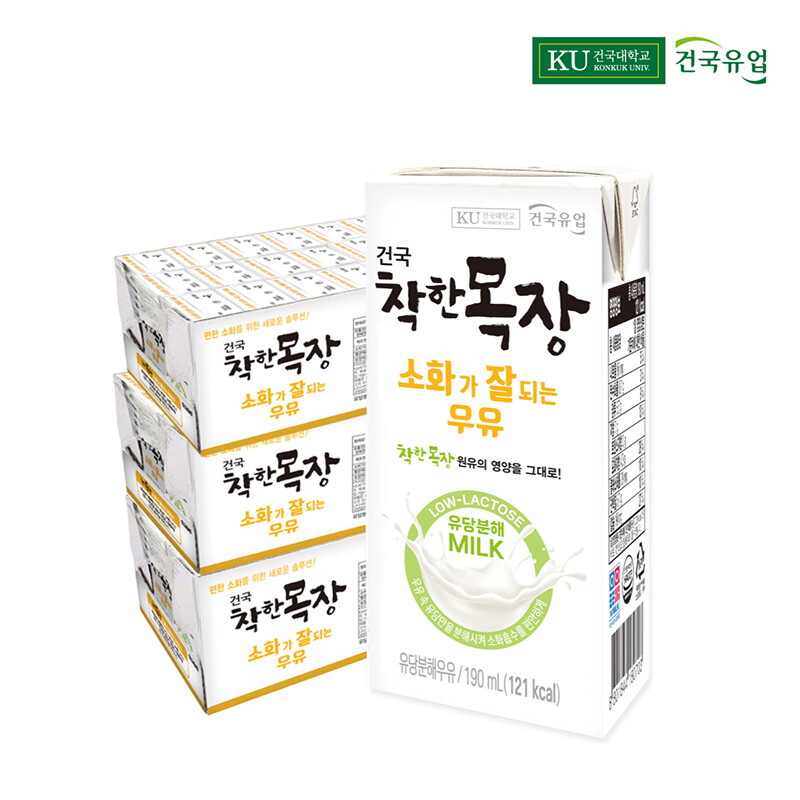 건국유업 건국우유 착한목장 소화가 잘되는 우유 190ml 72팩
