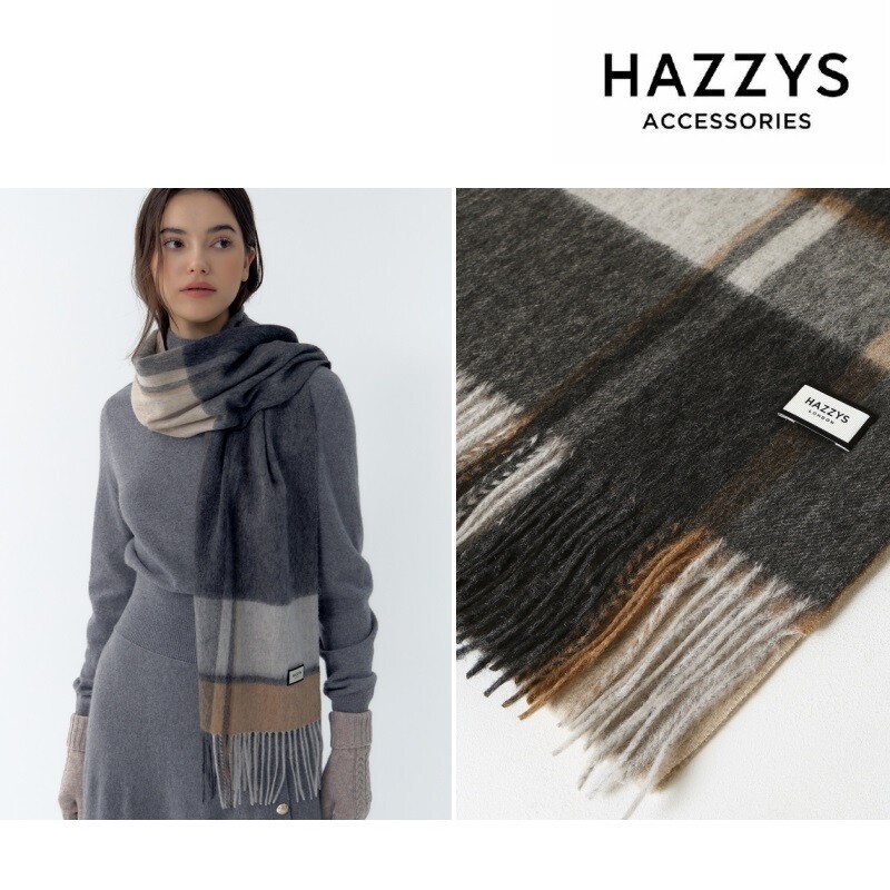 헤지스 가방 (선물포장)(Cashmere Blended) 그레이 체크 캐시미어혼방 머플러 HIMU4F223G2