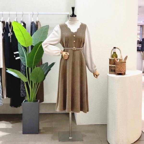 포커스 [포커스][대구백화점SG]  FW3L7OP04099_코듀로이 브이넥 원피스 세트