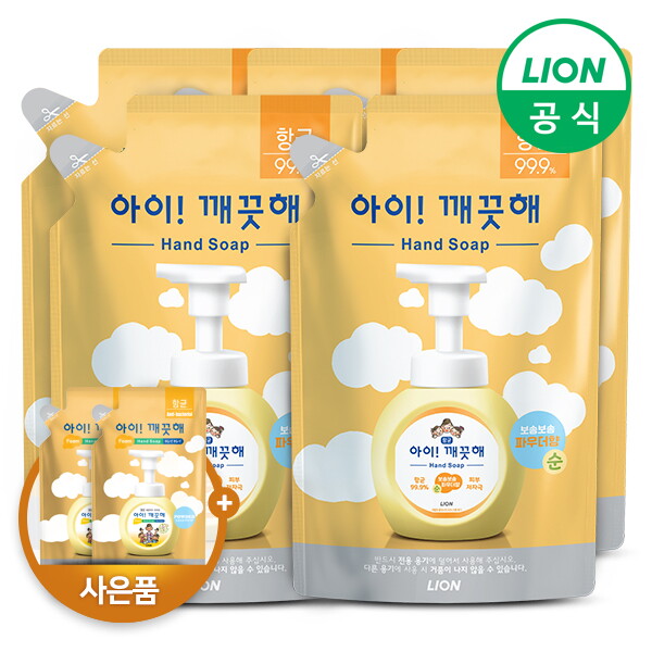 LION 아이깨끗해 거품형 대용량 450ml 리필 5개 (레몬/청포도/순) /손세정제/핸드워시