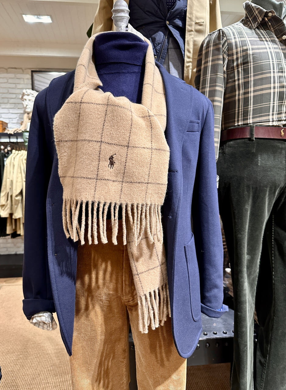 폴로랄프로렌 폴로랄프로렌 남성 24FW 울블랜드 솔리드 원도우페인 체크 양면 머플러