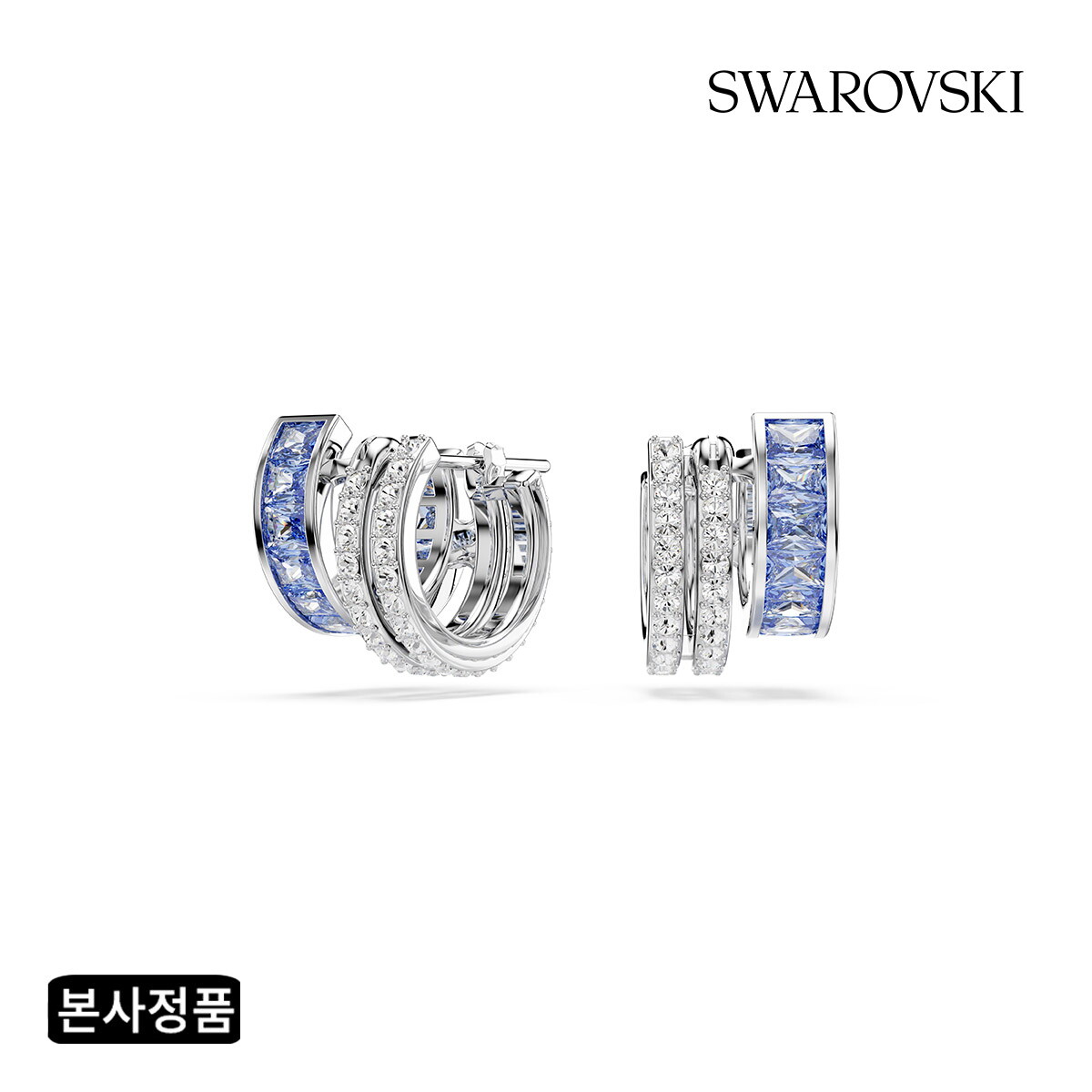 스와로브스키 (본사정품) Connexus 블루 로듐 후프 귀걸이 5690030