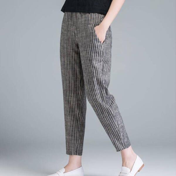 아트박스 아트박스/신상오픈런 오크은 웨이스트 밴딩 바지 여성 줄무늬 스프링