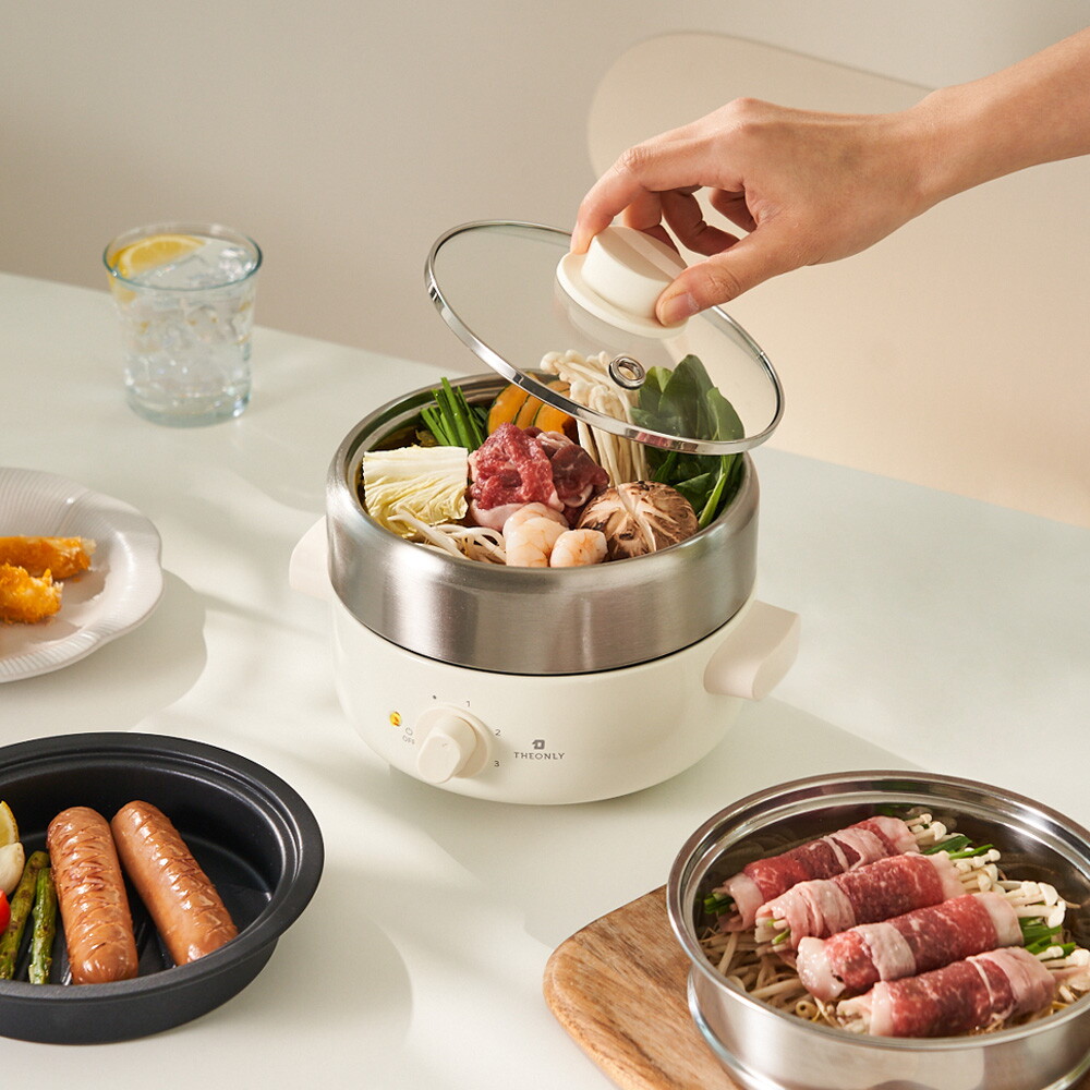 디온리 디온리 올스텐 4in1 분리세척 계란찜기 멀티쿠커 전골냄비 전기그릴 라면포트 NJM221CW