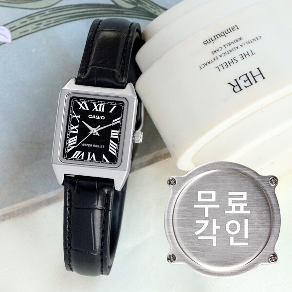 카시오 무료각인 카시오 LTP-V007L-1B 클래식 스퀘어 로마 사각 여자 가죽 시계 d