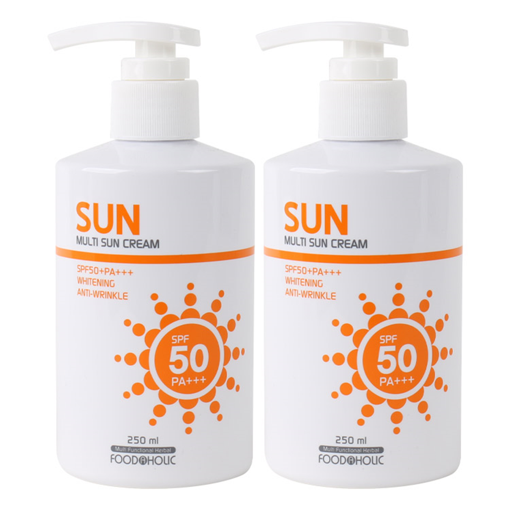푸드어홀릭 (2개)푸드어홀릭 멀티 선크림 250ml SPF50 PA+++펌프형 /백탁없는 혼합자차 썬크림 선블록 자외선차단제