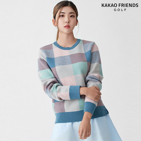 카카오프렌즈 골프 [카카오프렌즈 골프][카카오프렌즈골프] 여성 캐시미어 울 블럭 체크 니트