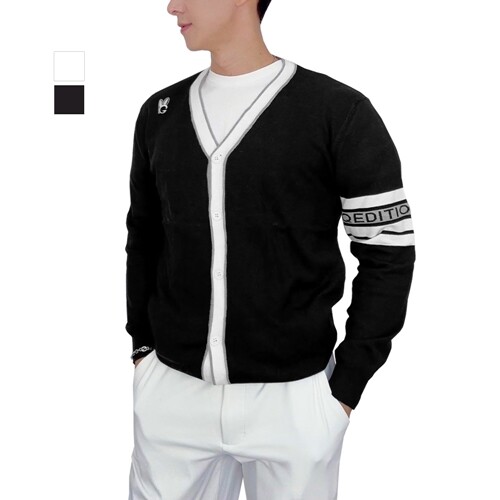 럭스골프 럭스골프 남성 브이넥 배색 니트 가디건 GQ3A701