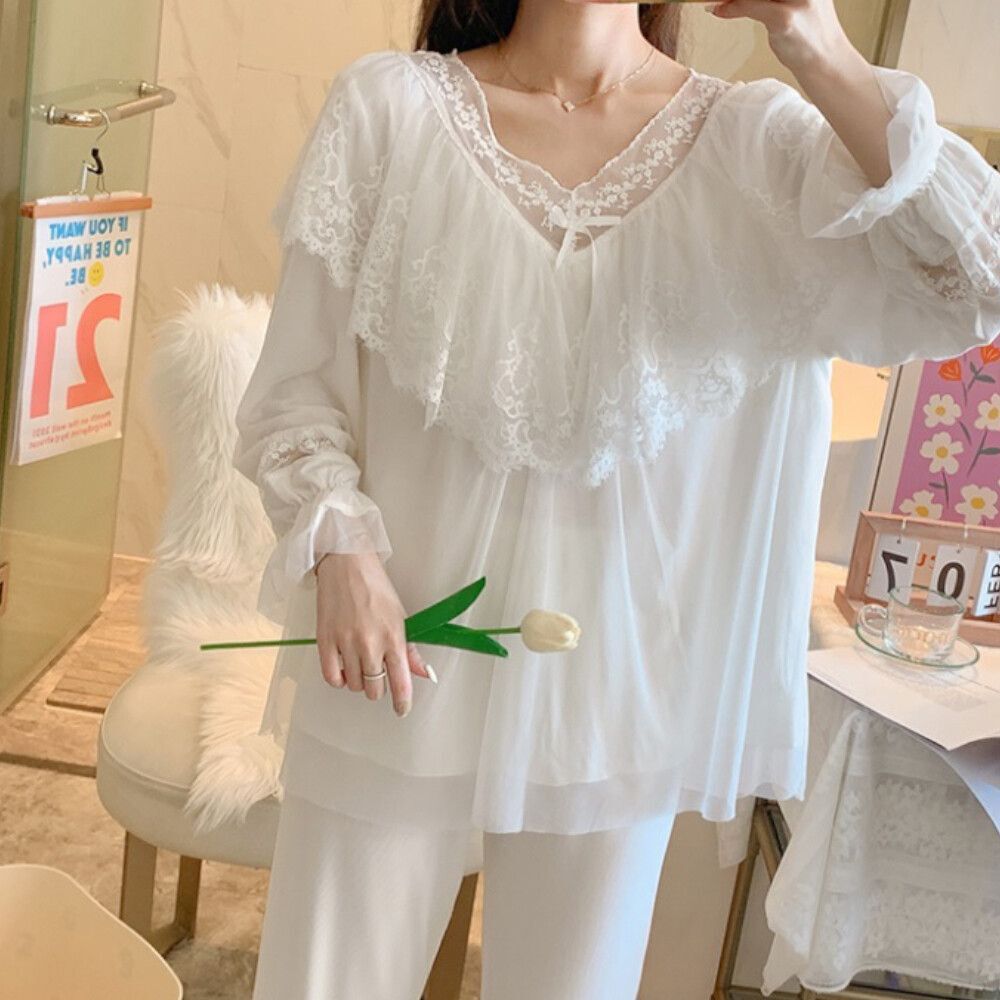 미즈큐즈 미즈큐즈 /  갬성모드  마리 앙뚜 긴팔 여성 레이스 프릴 잠옷 상