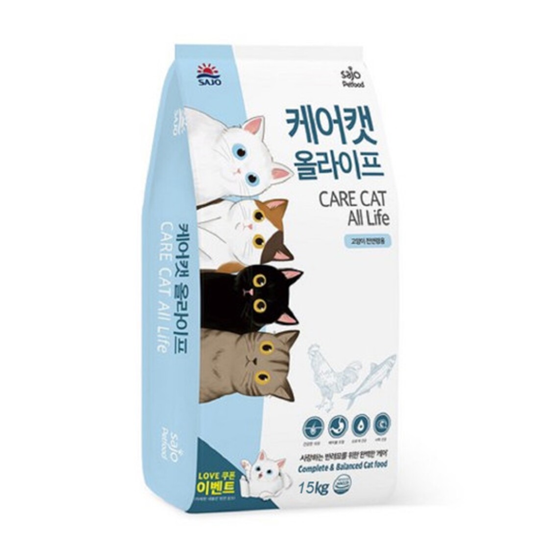 지니얼펫 사조 케어캣 올라이프 전연령 대용량 고양이사료 15kg