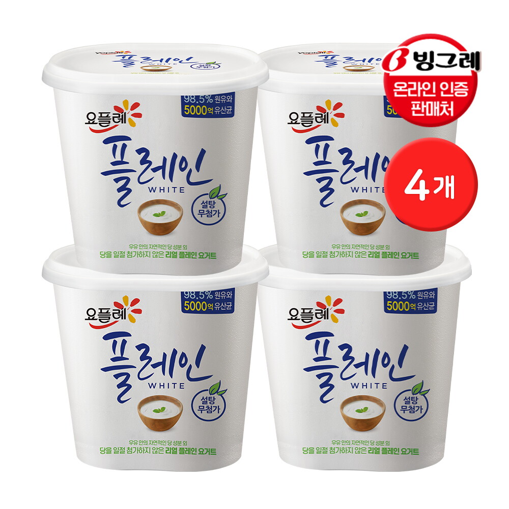 빙그레 빙그레 요플레 플레인 화이트 900g 4개 / 설탕무첨가 요거트