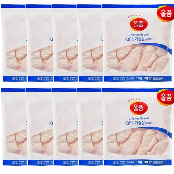 셀러허브 식품 올품 IQF 닭가슴살 슬라이스 10kg (1kg x 10봉)