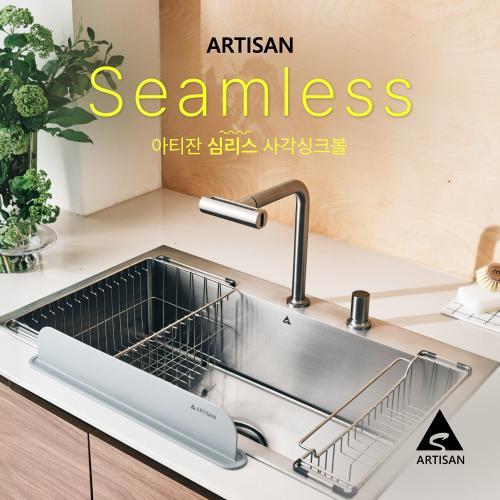[JSD Kitchenware., Ltd.]아티잔 심리스엠보 사각싱크볼 리폼 패키지(ESD858 싱크볼+4WAY수전+악세서리+설치 포함)
