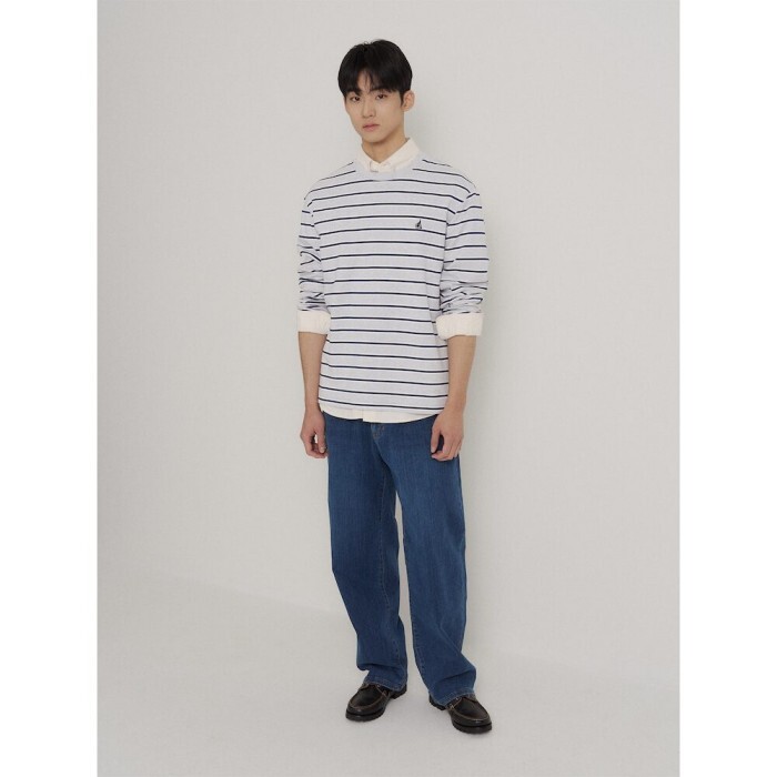 빈폴 [26SS 30%OFF][빈폴멘] 멀티 스트라이프 라운드넥 긴소매 티셔츠  그레이 (BC6241C573)