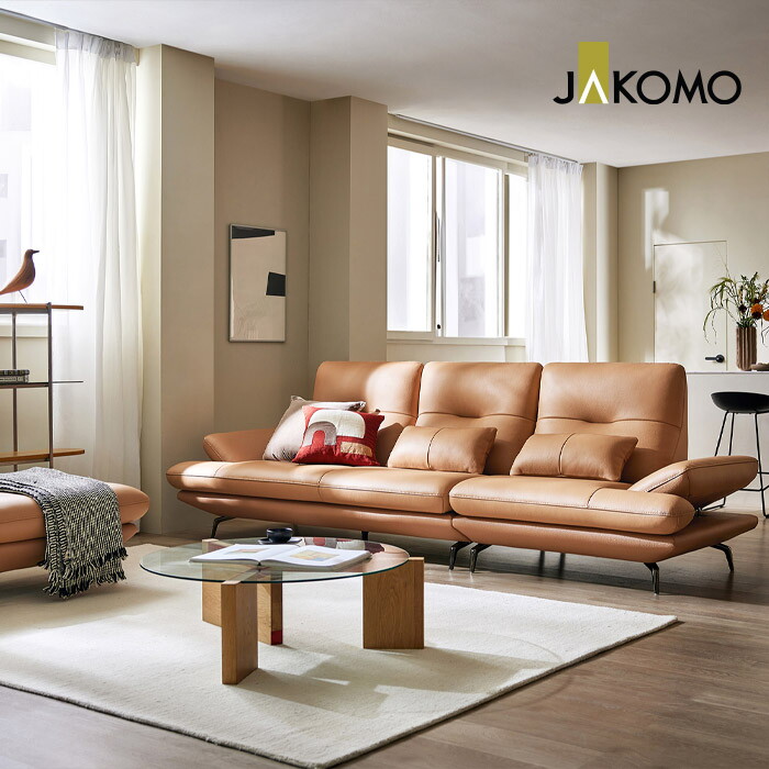 자코모 [1일 구매시 5만 상품권 100%증정]컴포트 발렌티 슬림 4인 기능성 럭스 통가죽 천연면피 소가죽 소파+스툴+(쿠션2개)