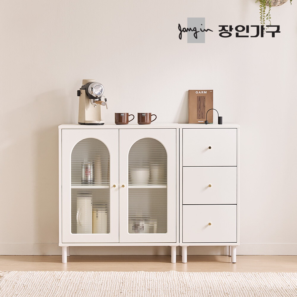 장인가구 (무료배송) 쿠르바 모루유리 1200 주방 수납장 세트 (800수납장,400서랍장)