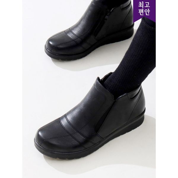 호박슈즈 [하프클럽/호박슈즈]3.5cm 바닥까지 털안감 넓은볼 가볍고 편안한 방한 스티치 앵글부츠 미끄럼 방지창 112310