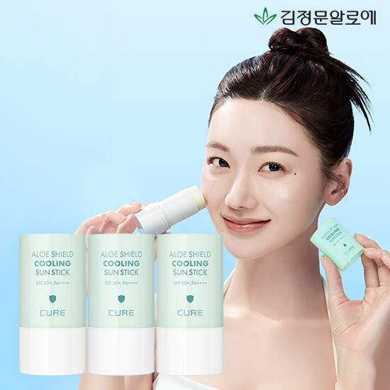 김정문알로에 [김정문알로에] 큐어 알로에 쉴드 쿨링 온가족용 민트 선스틱 23g [수딩자차] 3개