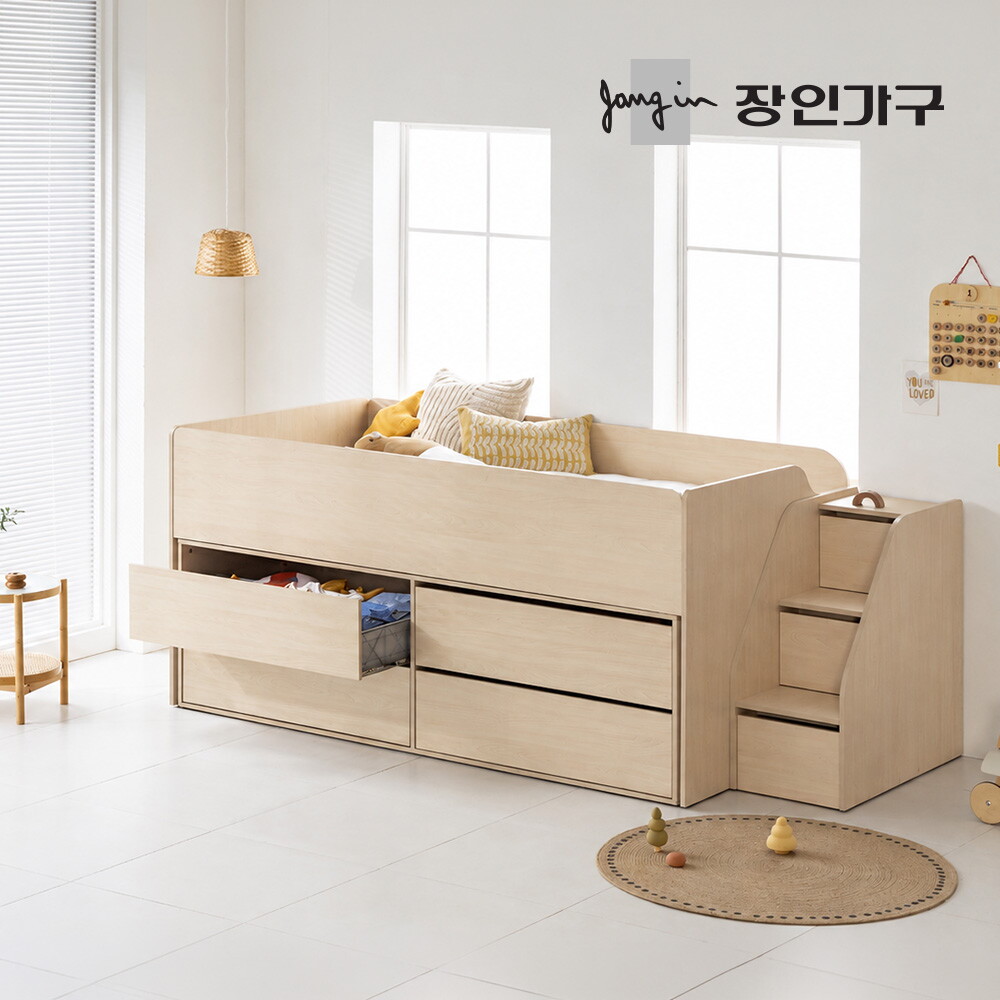 장인가구 (무료배송) 도담 어린이 낮은 2층 빅수납 벙커침대 서랍장 침대프레임 SS (수납계단)+낮은포켓