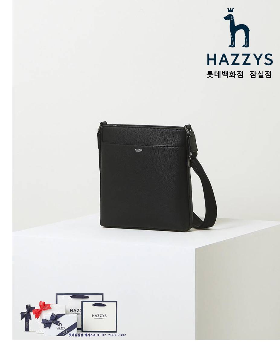 헤지스 가방 (선물포장) HJBA3E892BK_블랙 로고배색 가죽 크로스백