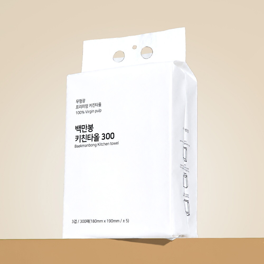[화장지공작소]모닝듀 [티슈갤러리] 뽑아쓰는 백만봉 키친&핸드타올 5팩(300매/1팩)