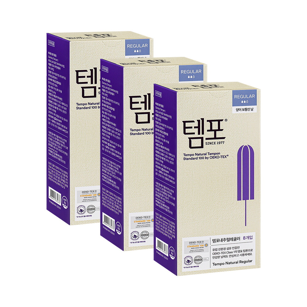 템포 동아제약 템포 내추럴 레귤러 8p x 3개 / 탐폰 체내형 생리대