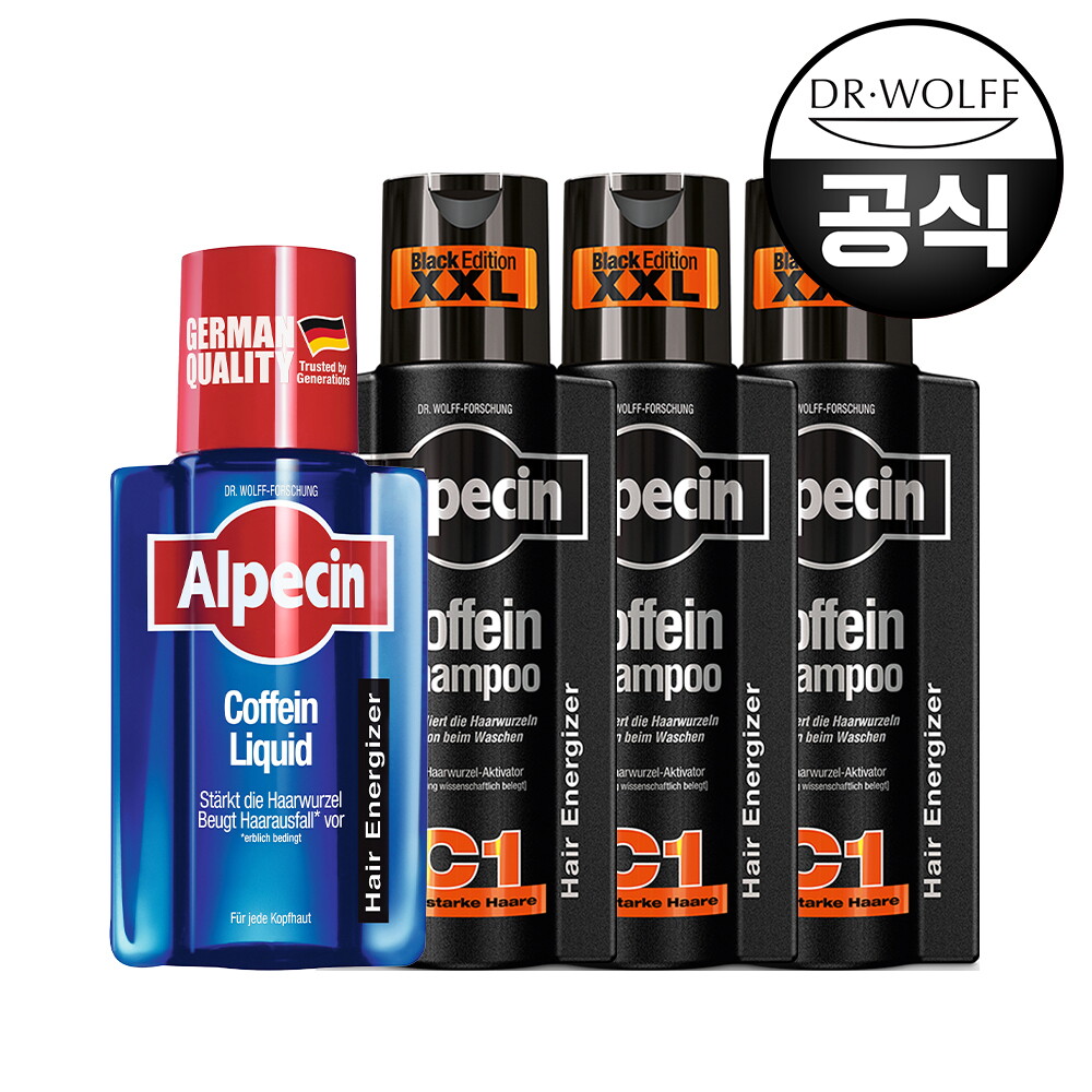 알페신 알페신 카페인 샴푸 C1 블랙 에디션 (모발 및 두피 강화) 375ml X 3 + 리퀴드 헤어토닉 200ml