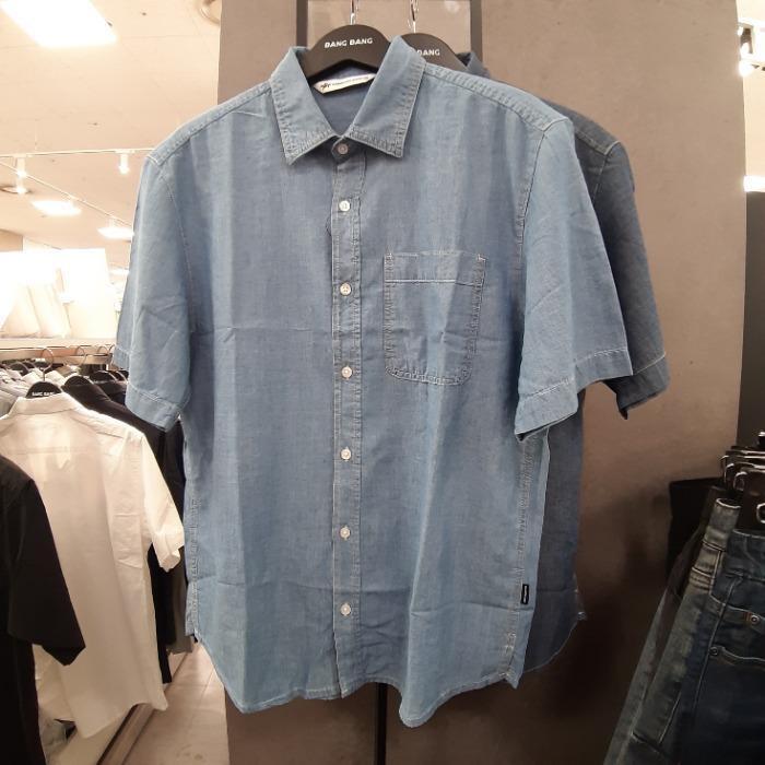 뱅뱅 뱅뱅 HC09 남자 여름매가히트 반팔 데님셔츠 기본디자인 얇고 유행없이 입는 무지솔리드 청남방