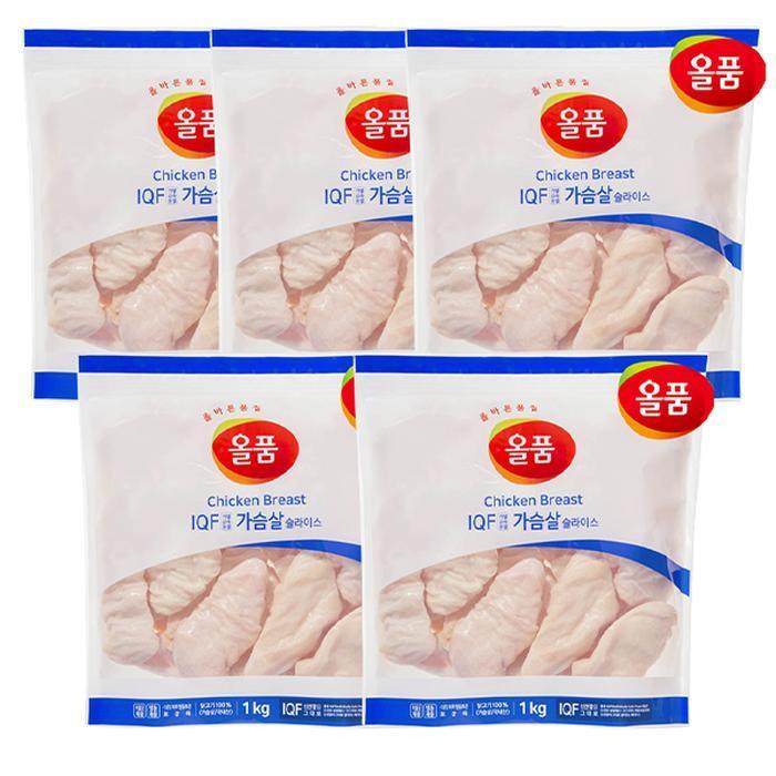 셀러허브 식품 올품 IQF 닭가슴살 슬라이스 5kg (1kg x 5봉)