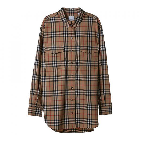 버버리 BURBERRY 버버리 Vintage Check Stretch Cotton Oversized Shirt (8022285) (빈티지 체크 스트레치 코튼 오