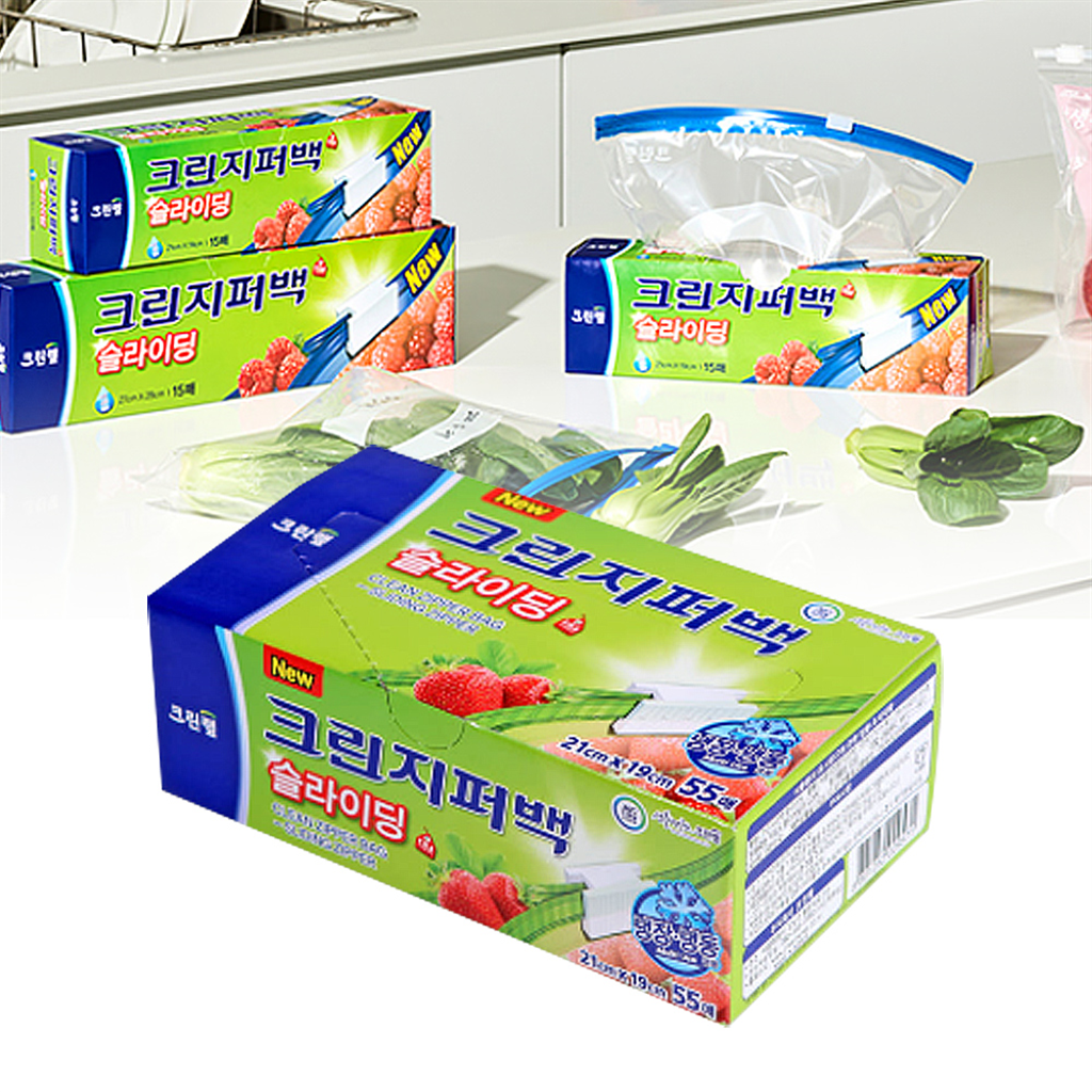 크린랩 크린랩 대용량 슬라이딩 지퍼백 21x19 (소) 55매 투명 위생비닐