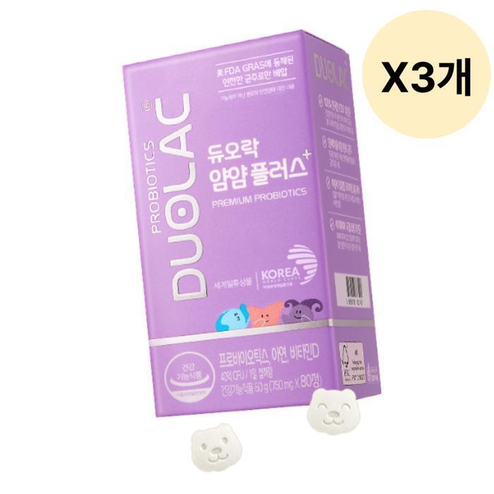 셀러허브 식품 듀오락 어린이 츄정 유산균 얌얌플러스 80정 X3개