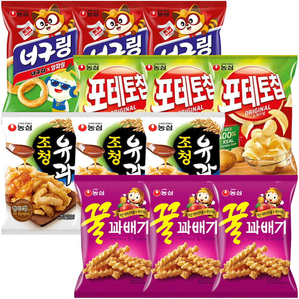 [㈜농심]기타브랜드 너구링3봉+포테토칩3봉+조청유과3봉+꿀꽈베기3봉