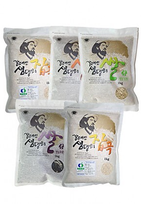 참다올 유기농 강대인생명의쌀 정농5종세트(녹미,적미,흑미,찹쌀,현미,각1kg)