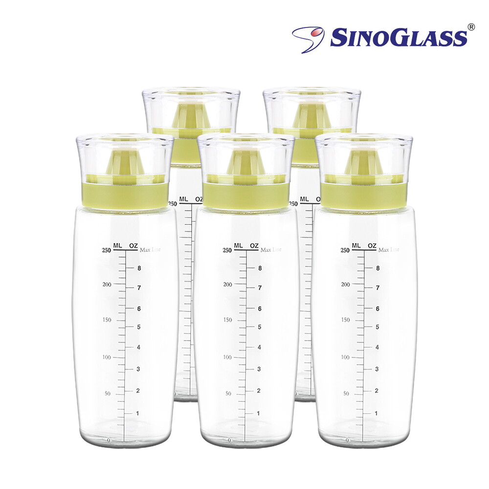 시노글라스 원형 실리콘 오일병 300ml 그린 5P 세트